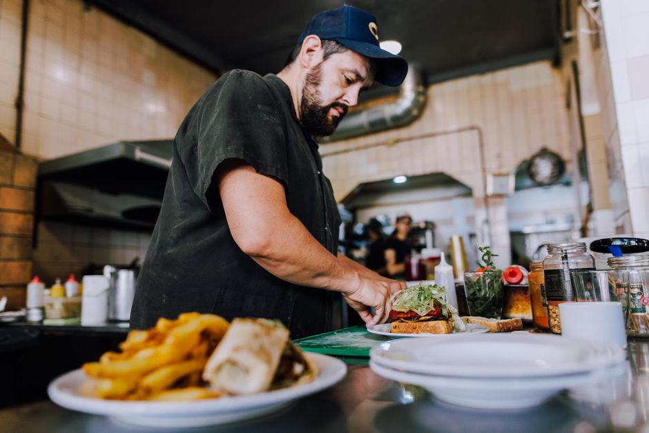 Professional deli sandwich preparation and food making process